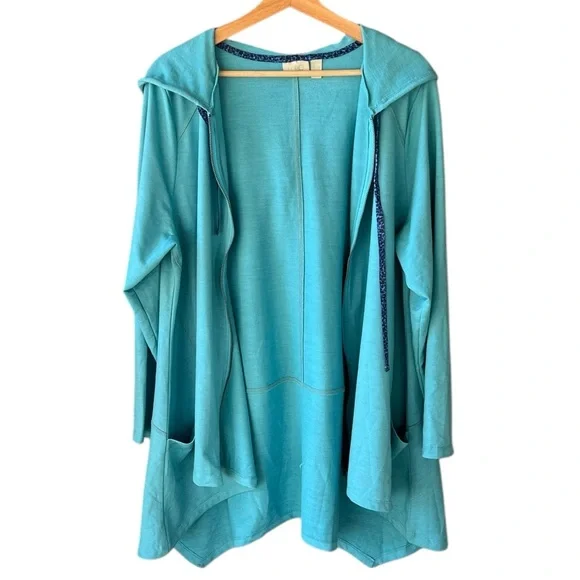 Logo By Lorie Goldstein Lounge XL Turquoise Cape Hoodie Zip Up Cardigan - Picture 11 of 11